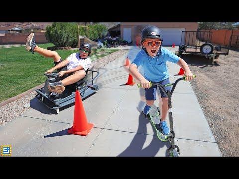 Ride On Cars Vs Drift Scooters Vs Power Wheels Race!